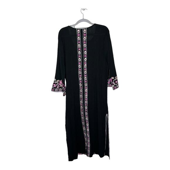 MISA LA x Anthropologie Dress Womens Medium Black Pink Embroidered Maxi Boho - Picture 2 of 16